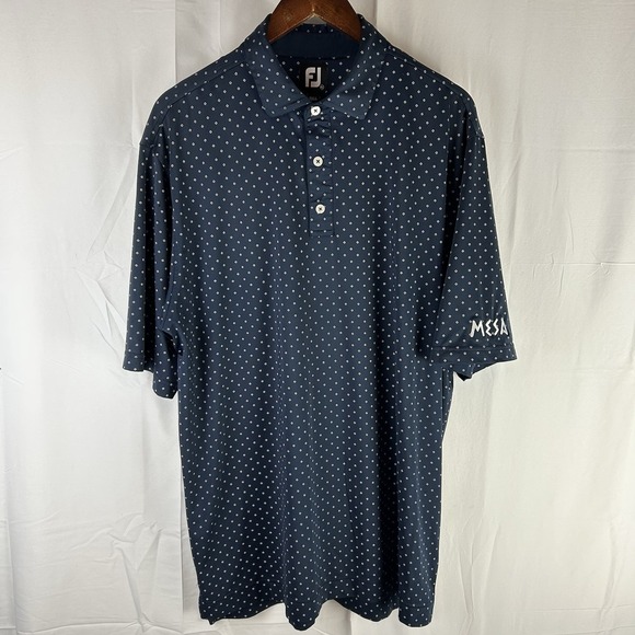 FootJoy Mens Golf Polo Sz XL Navy/White Geometric Diamond Print Mesa - Picture 2 of 15